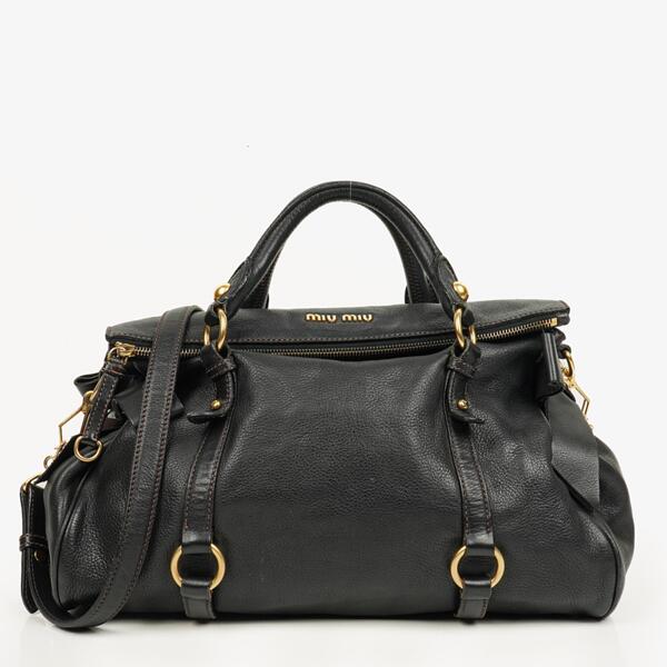 Miu Miu Drawstring Grained Leather Bucket Bag