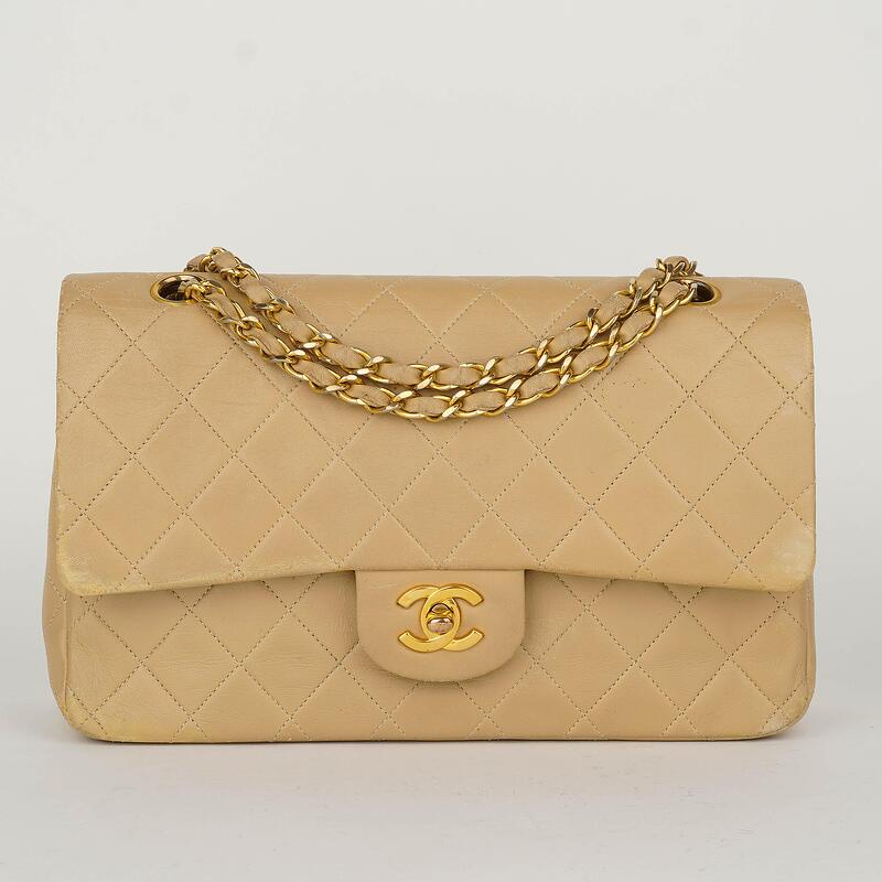 Chanel Timeless Classic Medium Double Flap Bag In Beige Quilted