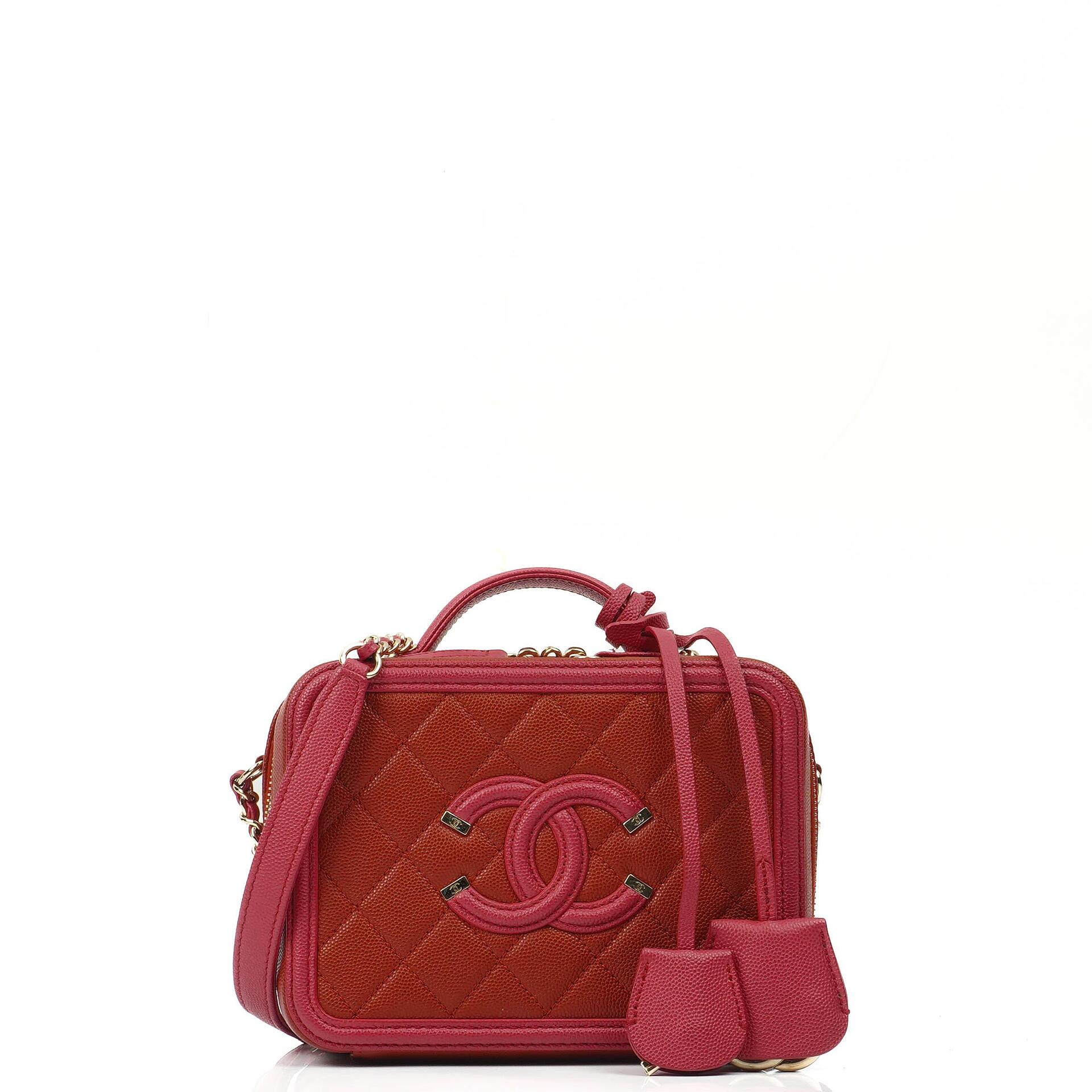 Chanel - Pink Striped Caviar Leather Filigree Vanity Small