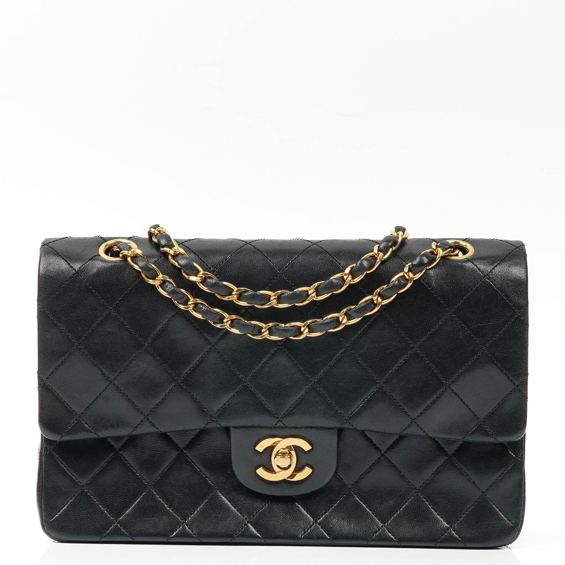 Chanel Medium Classic Double Flap Bag in Dark Beige Lambskin | Dearluxe