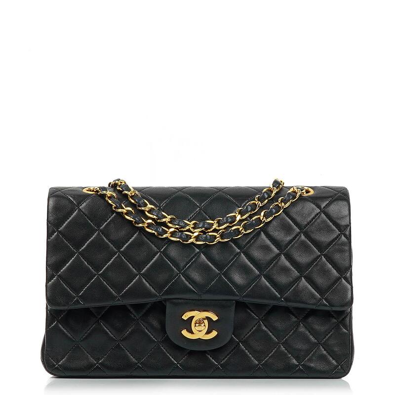 Chanel Black Quilted Lambskin Vintage Medium Classic Double Flap Bag With 24K  Gold-Plated Hardware