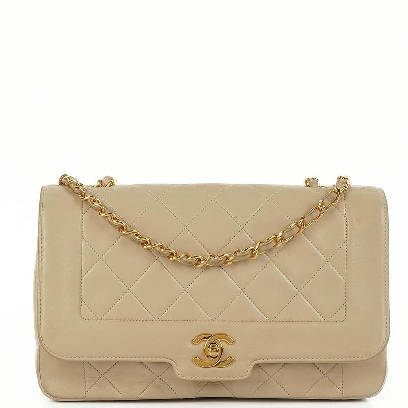 Used Chanel Diana Beige Quilted Lambskin Vintage Medium Flap Bag