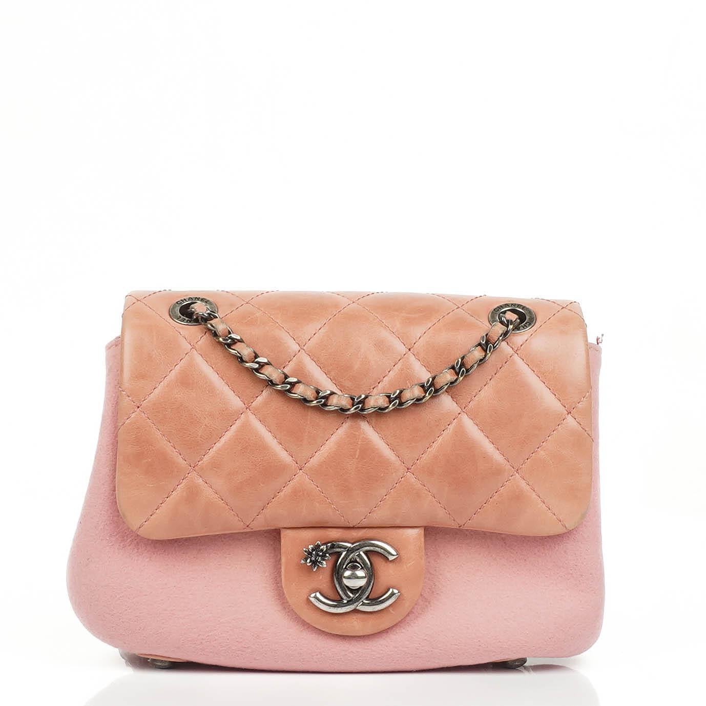 Chanel Pink Quilted Calfskin Leather and Felt Mini Flap Bag