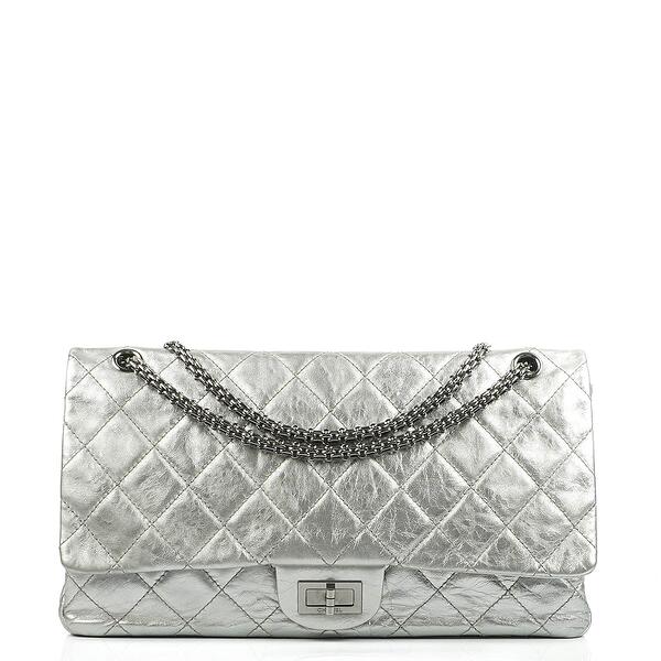 Chanel 2.55 Reissue Maxi Double Flap Bag in Silver Leather