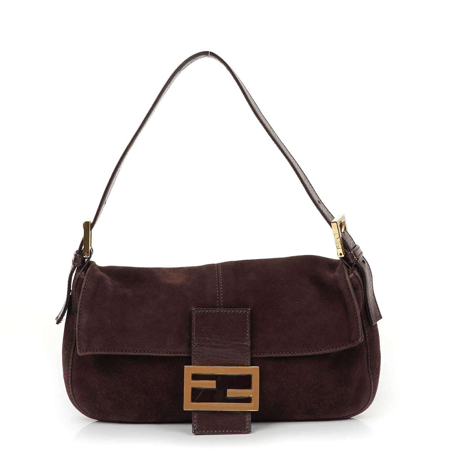 Fendi Baguette Brown Suede Shoulder Bag