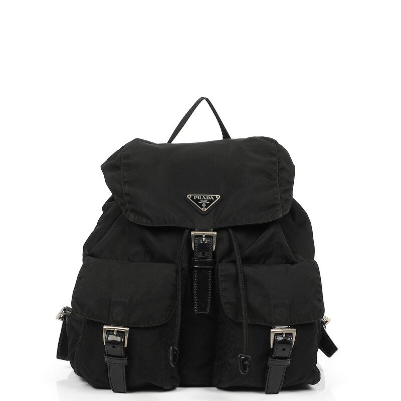 Pre Owned Prada Tessuto Vela Nero Black Nylon Large Two Pocket Backpack