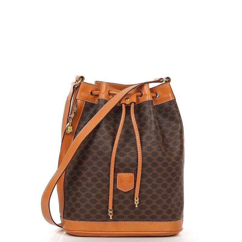 Pre-Loved Celine Vintage Macadam Triomphe Brown Drawstring Bucket Bag