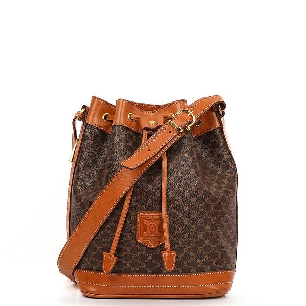【CELINE】Vintage celine brown macadam triomphe★ショルダー Pre-Loved Celine Vintage Macadam Triomphe Brown Drawstring