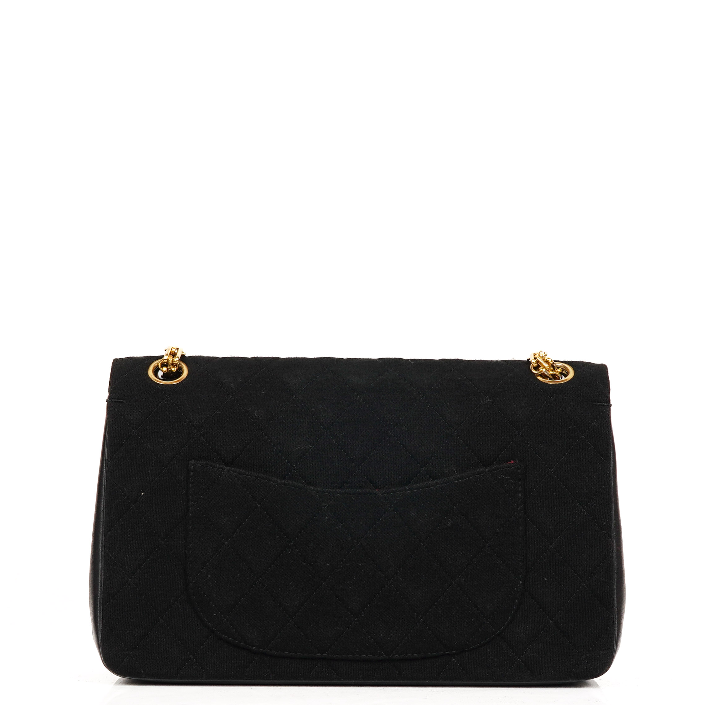 Chanel Medium Classic Vintage Double Flap Bag In Black Quilted Jersey And Leather With 24K Gold
