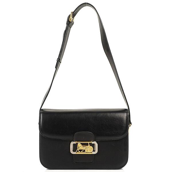 Pre Loved Celine Vintage Caleche Horse Carriage Black Box Calf Shoulder Bag