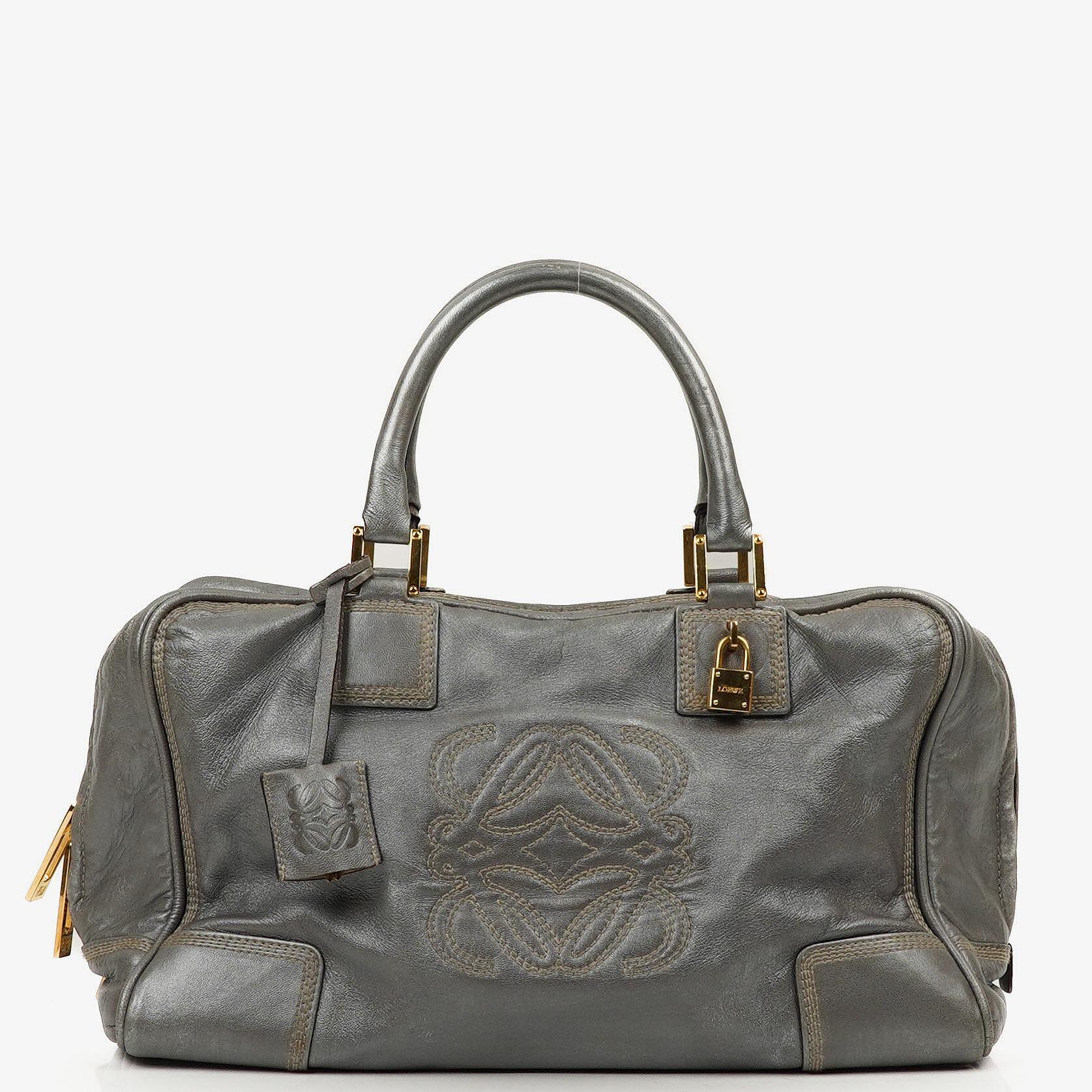 Loewe Amazona 35 Anagram Grey Metallic Calfskin Handbag