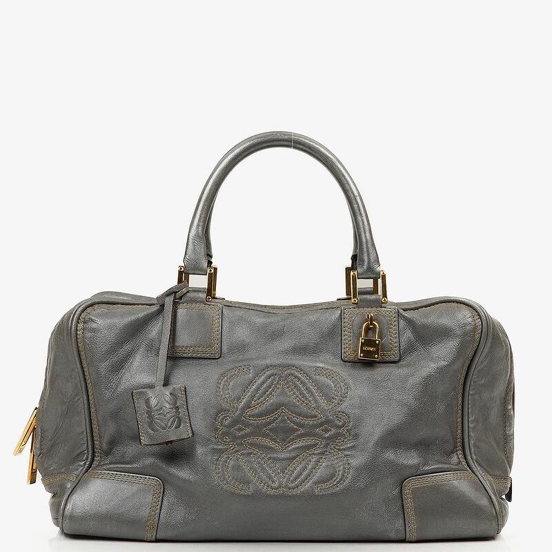 Loewe Amazona 35 Anagram Grey Metallic Calfskin Handbag