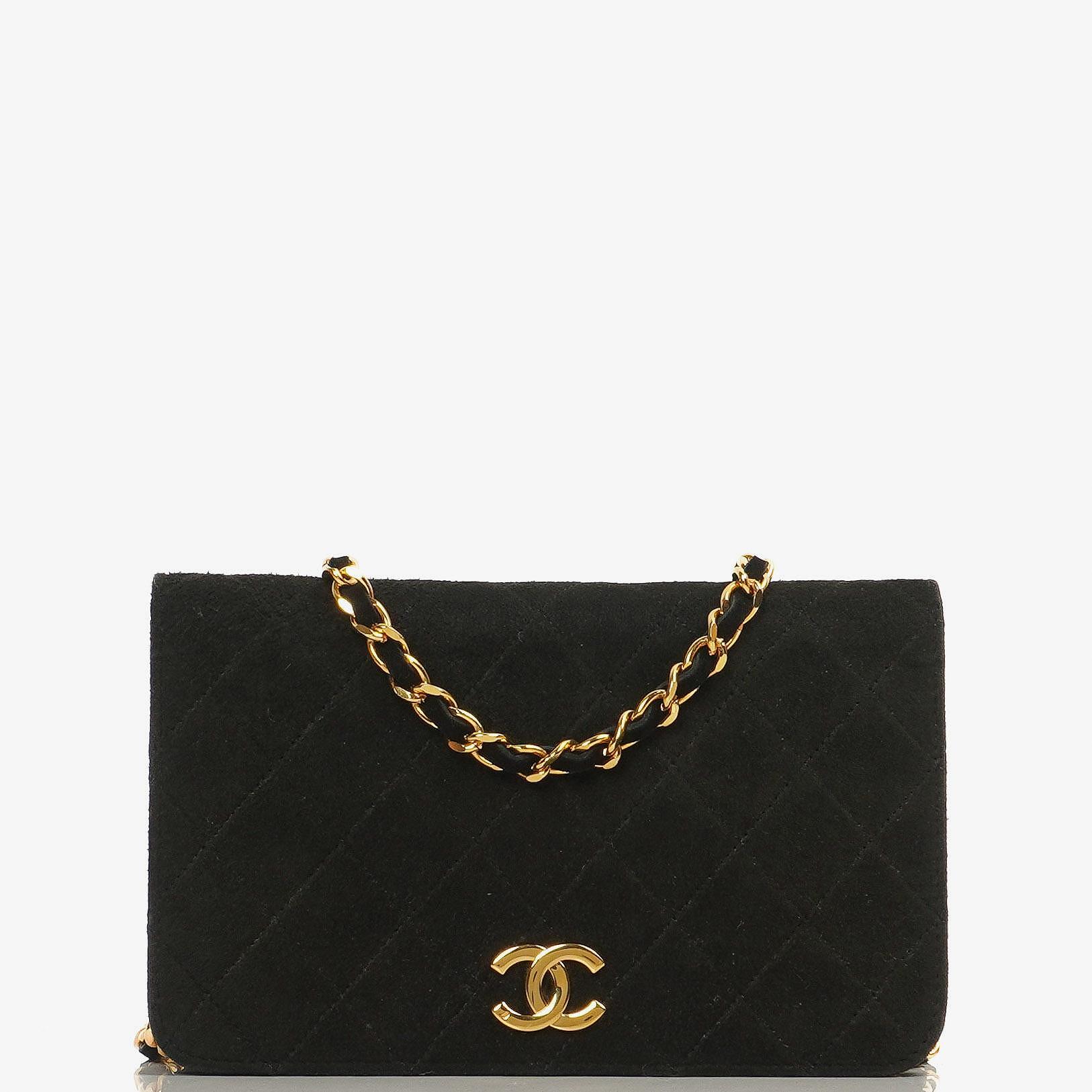 Chanel WOC Mini Classic Full Flap Black Quilted Suede With 24K Gold Plated Hardware