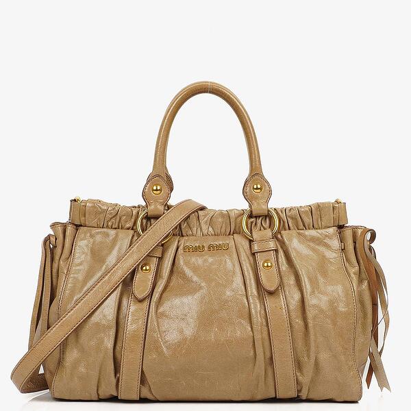 Miu Miu Drawstring Grained Leather Bucket Bag