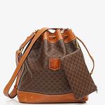 Pre-Owned Celine Vintage Macadam Triomphe Brown Drawstring Bucket