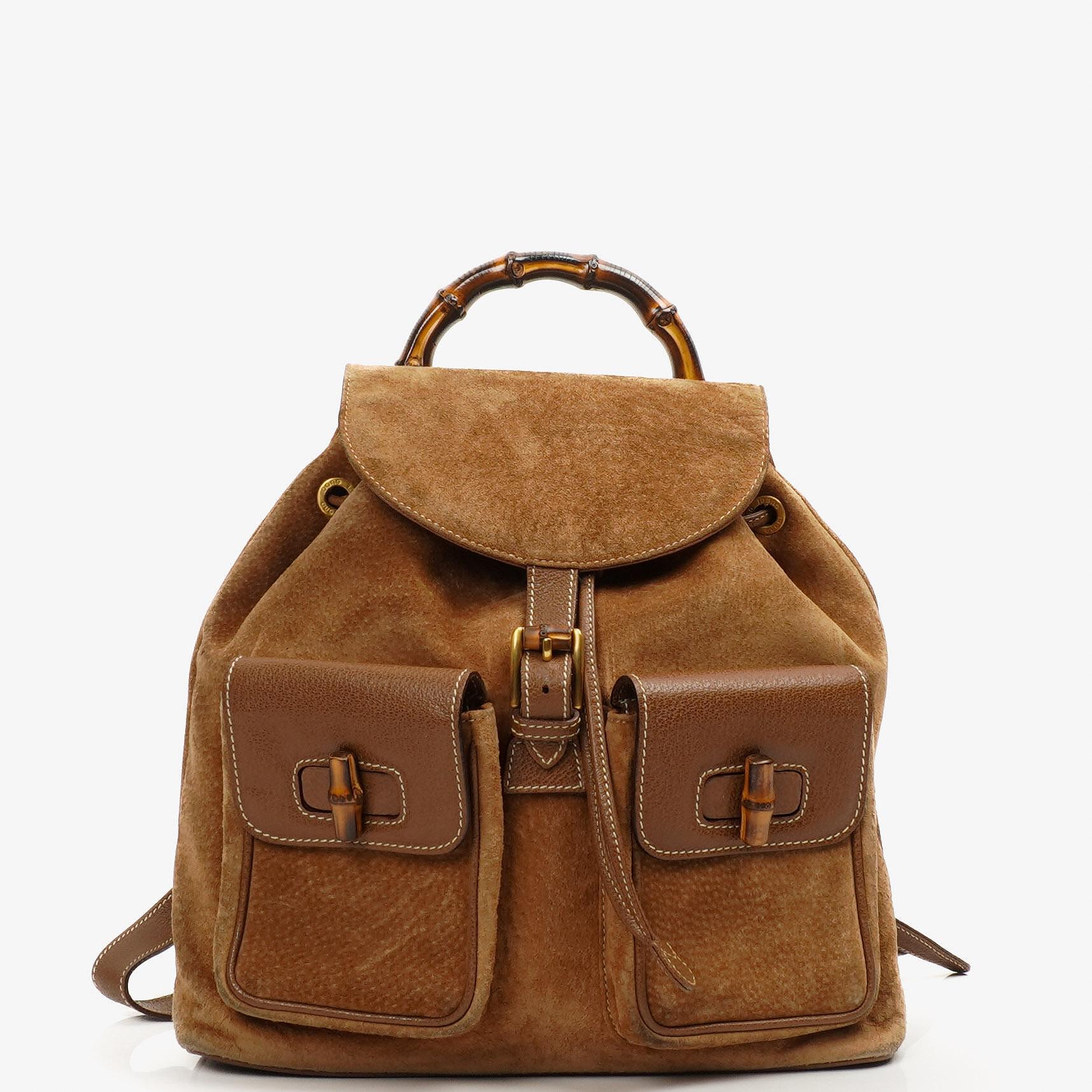 Gucci Bamboo Backpack Brown Suede And Leather