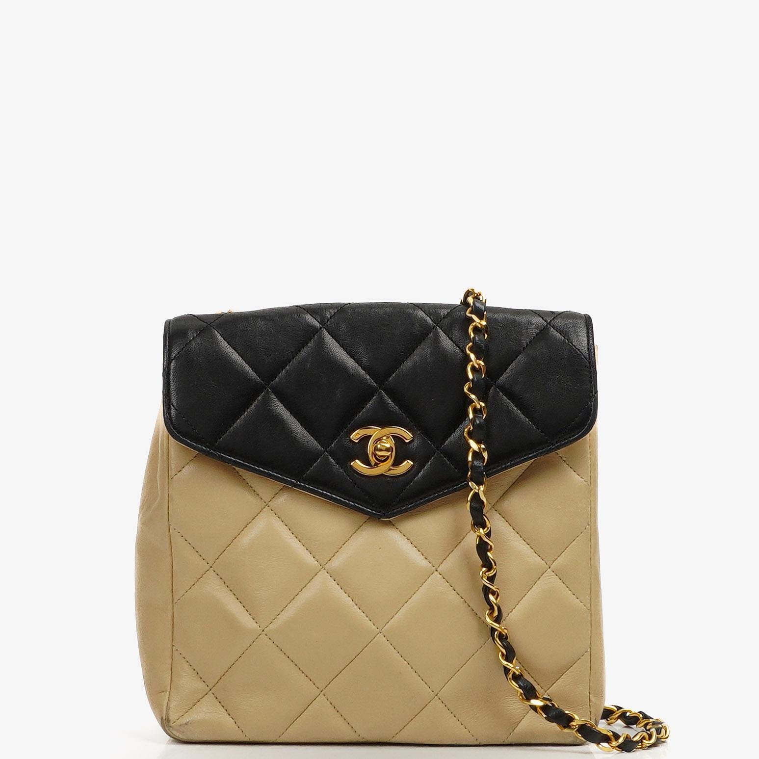 Authentic Pre Loved Chanel Bi Color Quilted Lambskin Envelope Flap Bag With 24K Gold Plated Hardware