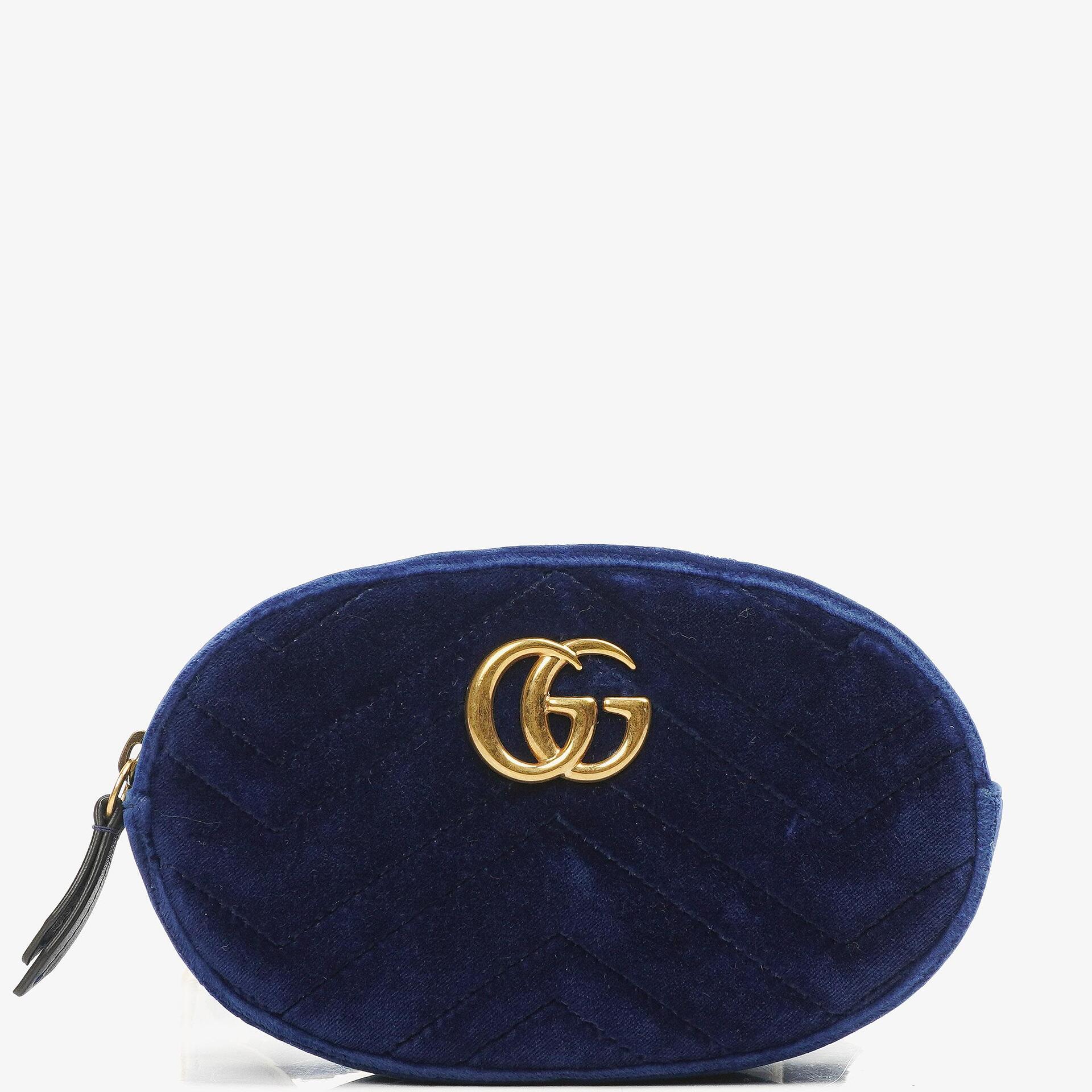 Pre Owned Gucci GG Marmont Matelasse Cobalt Blue Velvet Belt Bag 85 34