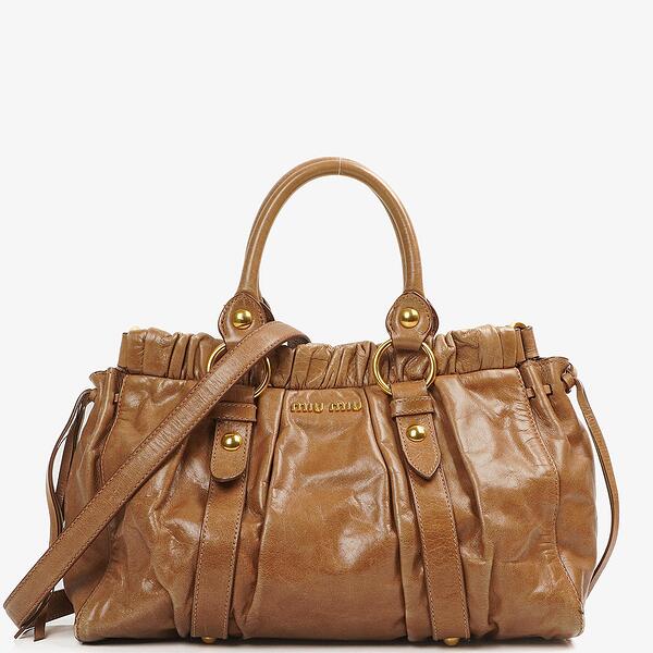 Miu Miu Drawstring Grained Leather Bucket Bag