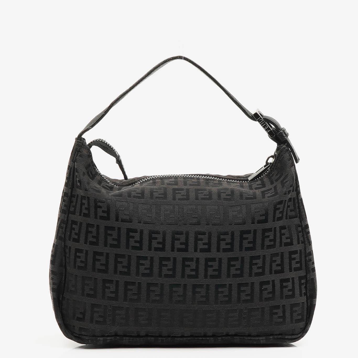 Fendi Baguette Zucchino Black Canvas Handbag