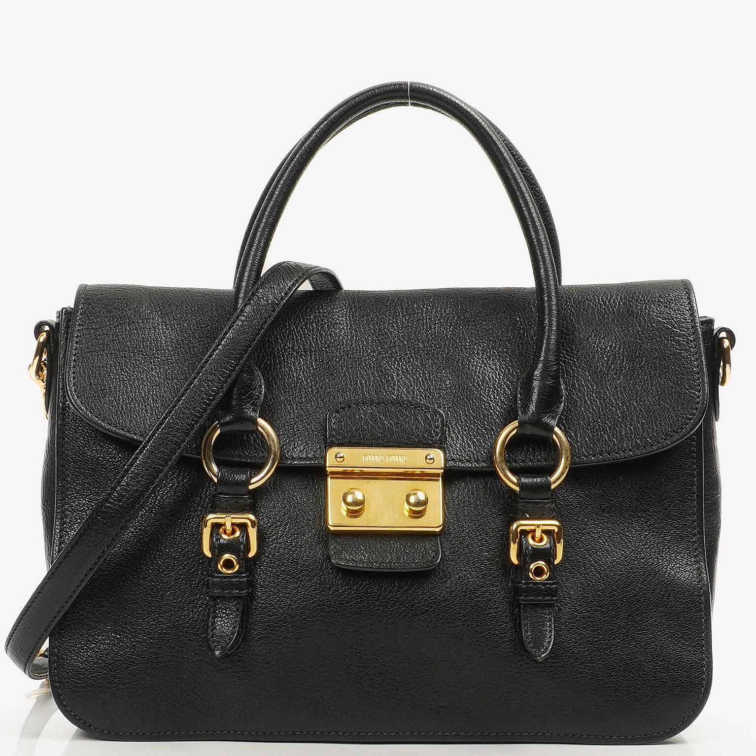 Miu Miu Madras Goatskin Leather Nero Black Flap Satchel