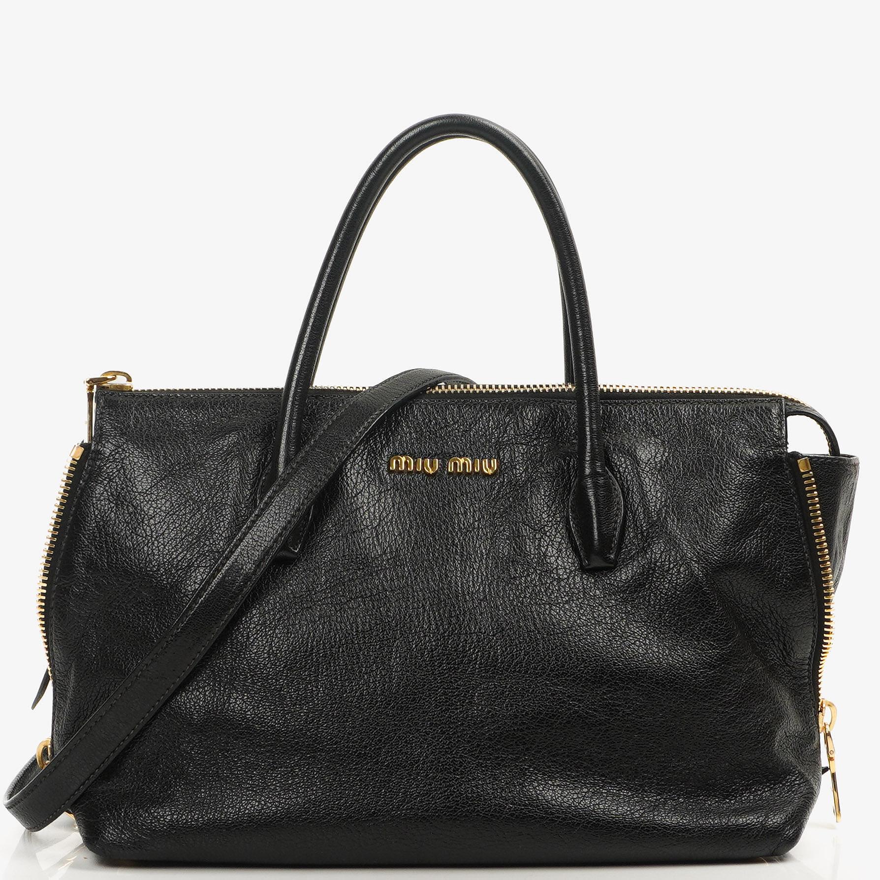 Miu Miu Madras Goatskin Zip Black Nero Convertible Tote Bag