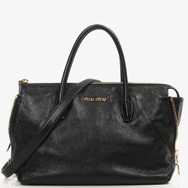 Miu Miu Madras Goatskin Zip Black Nero Convertible Tote Bag