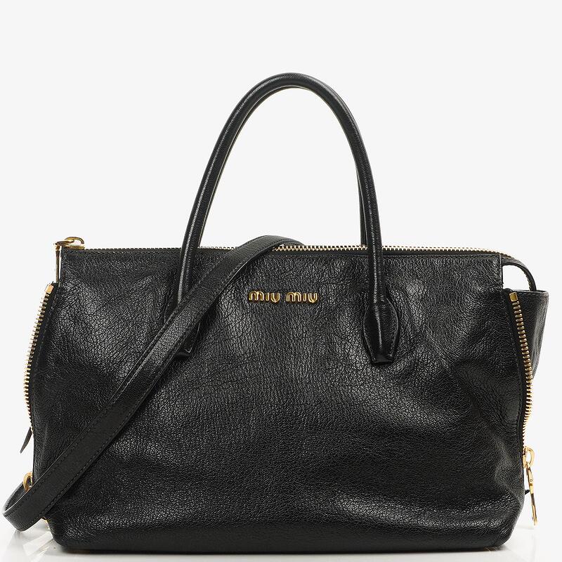 miu miu　新品 Miu Miu Madras Goatskin Zip Black Nero Convertible Tote Bag