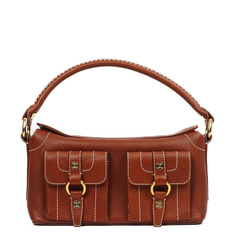 バッグ Celine Vintage Leather Shoulder Bag Pre-Loved Celine Vintage Brown Textured Leather Shoulder Bag