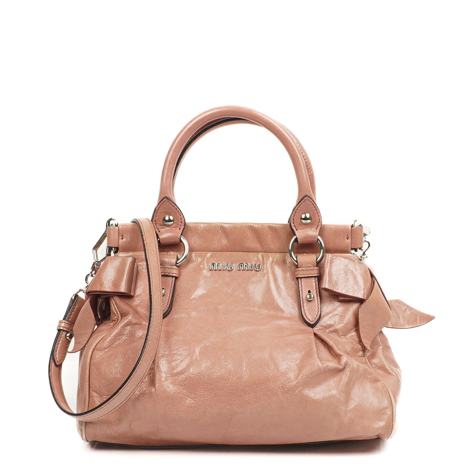 正式的 Pre-Owned Miu Bag Satchel Pink Lux Vitello Miu バッグ