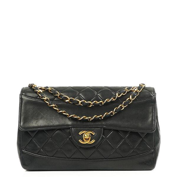 Chanel Half Moon Flap Bag In Black Quilted Lambskin And 24K Gold Plated Hardware