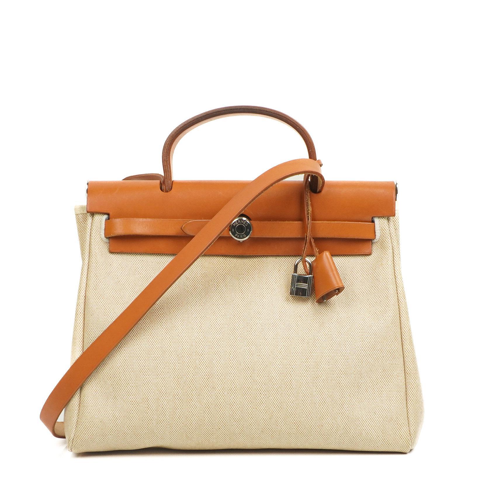 Hermes Herbag PM Vache Hunter Toile Canvas 30 Ecru Beige Naturel