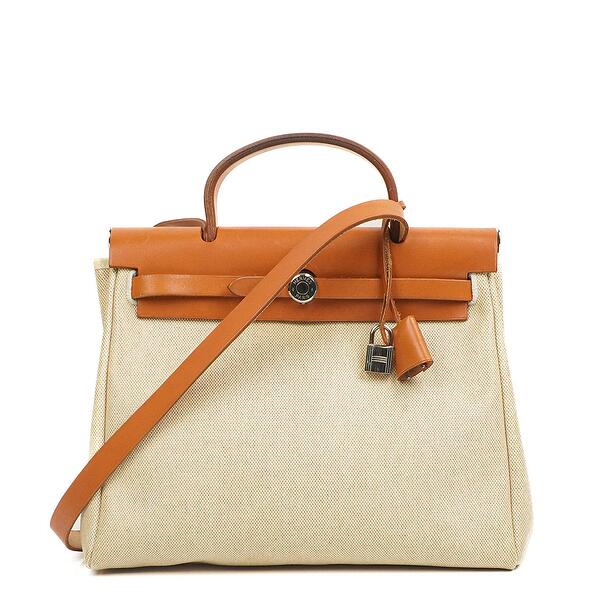 Hermes Herbag PM Vache Hunter Toile Canvas 30 Ecru Beige Naturel - Main Image