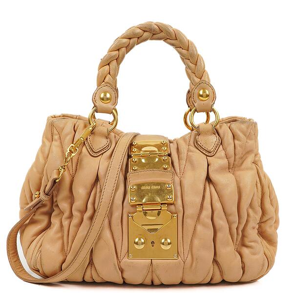 バッグ miumiu Mattelasse Lux Handbag Leather Miu Miu Matelasse Lux Cammeo Satchel Bag