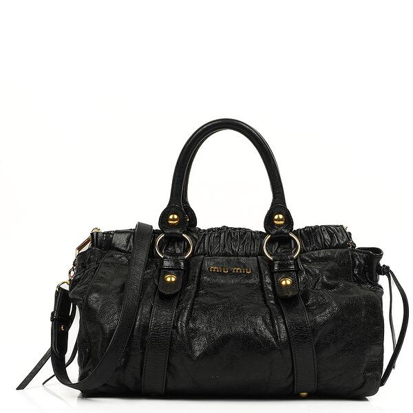 MIU MIU Vitello Shine Top Handle Satchel Black 1133942