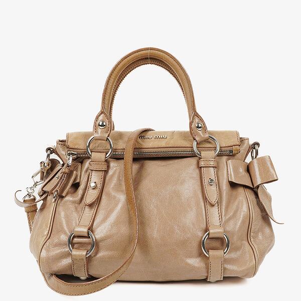 Miu Miu Mughetto Vitello Lux Leather Mini Bow Top Handle Bag
