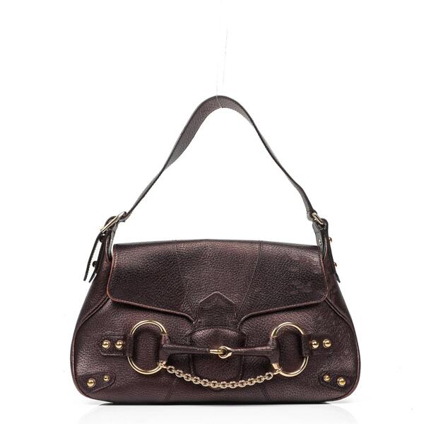 ショルダーバッグ・ポシェット Leather handbag with horsebit detail on the front Pre-Loved Gucci Horsebit Flap Purple Leather Shoulder Bag