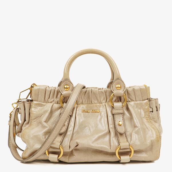 Miu Miu Drawstring Grained Leather Bucket Bag