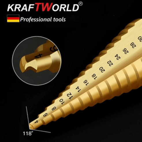 Немски конусни свредла стъпаловидни KraftWorld 4-32, 4-20, 4-12 бургии