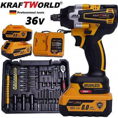 Немски Акумулаторен Ударен Гайковерт KraftWorld безчетков 36V, 8A + 35 Части Бонус