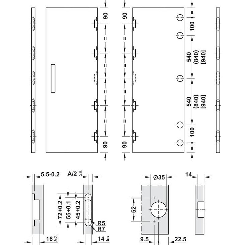 Slido F-Park72 60B Механизъм за врати, 1 двойна врата, 805/1200-1400 mm