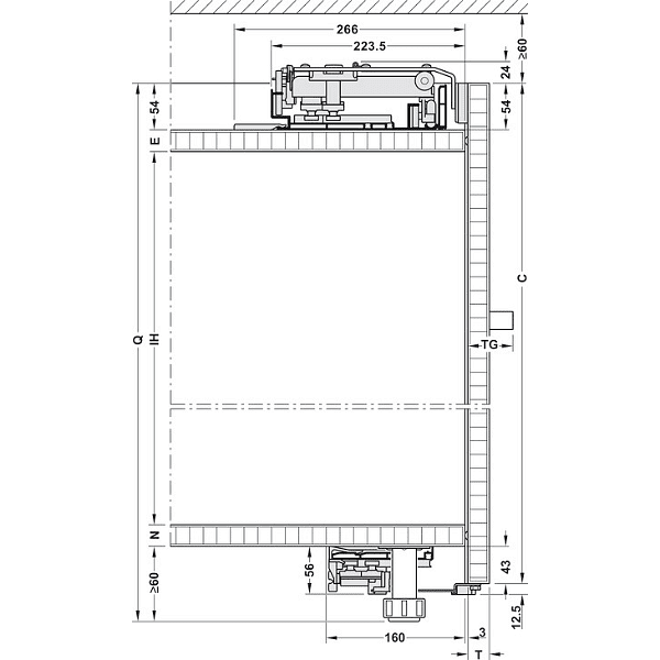 Finetta F-Flush53 35A Механизъм за плъзгащи се врати в 1 равнина, дължина на корпуса 1200 - 2400 mm
