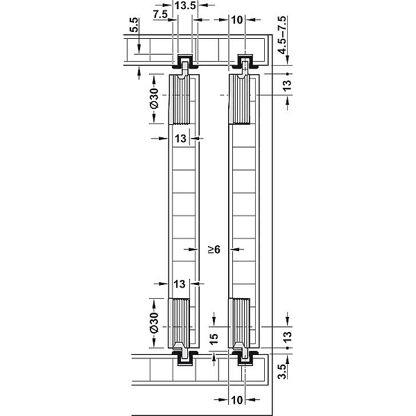 Slido F-Line12 20A Шина единична горна/долна за механизъм за плъзгащи се врати до 20 kg, 3000 mm