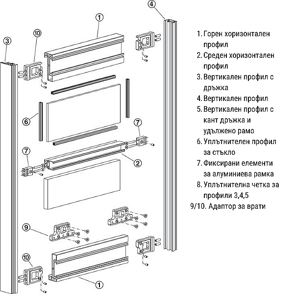 Slido F-Line32 80A/F-Line32 80B 6. Уплътнителен профил за стъкло за механизъм за плъзгащи се врати 