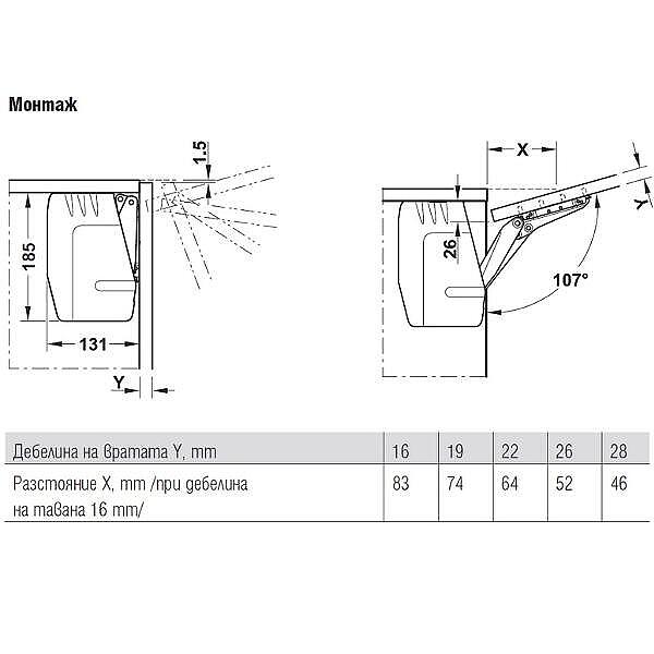 Механизъм за повдигане на врата Free flap 3.15, модел D