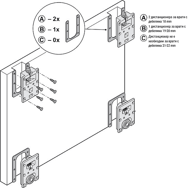 Slido F-Flush52 20A Механизъм за 2 плъзгащи се врати, W 1208 mm (светъл отвор)
