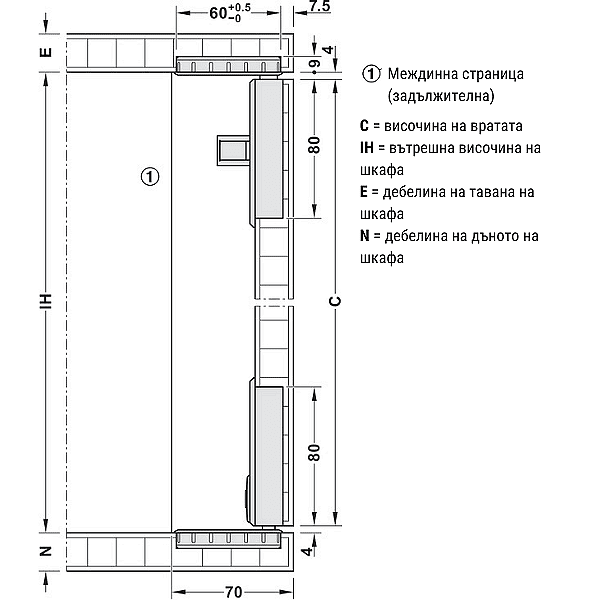 Slido F-Flush52 20A Механизъм за 2 плъзгащи се врати, W 1208 mm (светъл отвор)
