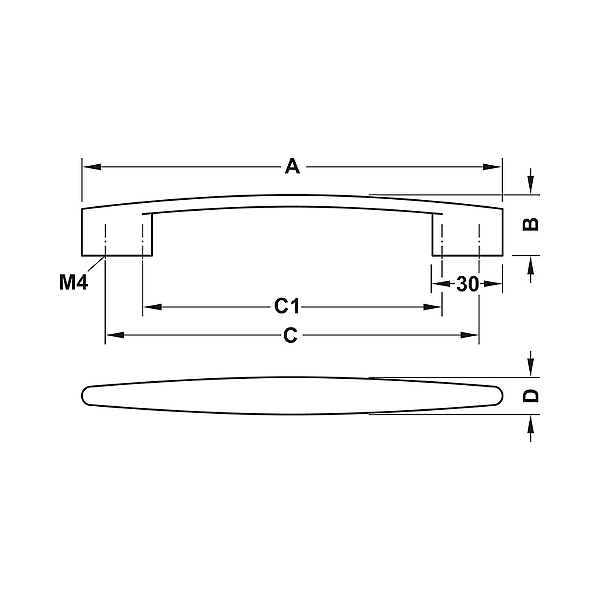 Мебелна дръжка H1350, 180 mm, цамак, никел шлайфан