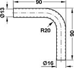 Ъглова тръба за окачване на кухненски аксесоари, стомана, 90 х 16 mm, 90°