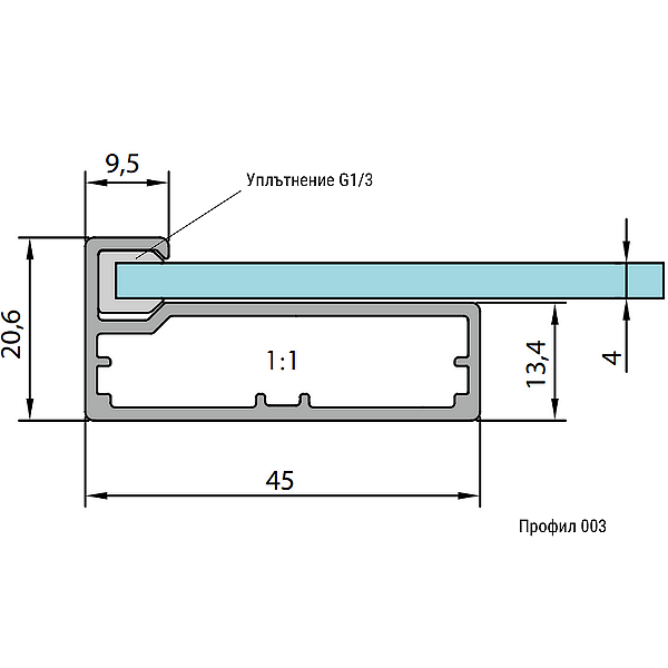 099 Уплътнение G91/4 за алуминиев профил за мебелна врата-Copy